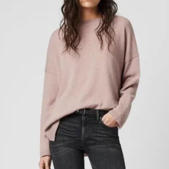 All Saints Cashmere Split Hem Tara Sweater Jumper Size M Medium Pashima Pink - Picture 1 of 12